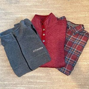 3 Men’s Shirts. All Size M. (1) Vest, (1) Pullover, (1) Button Up